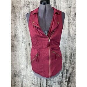 Maurices Woman's Vest Top Maroon Zippers Snaps whimsigoth goth rocker XS